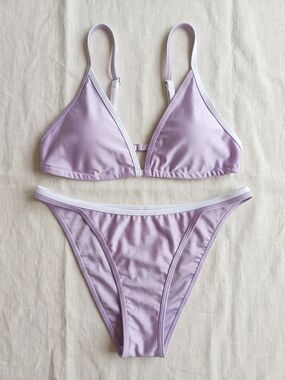 Lilac Triangle Bikini Set with White Trim